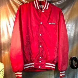 Vintage 1970’s Holloway Red Micheal Baseball Varsity Jacket Size M 46” Chest 203